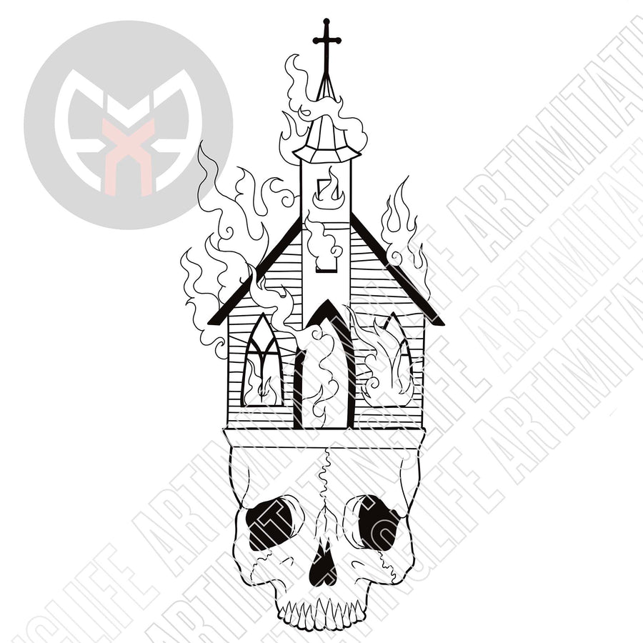 Flaming Church Skull