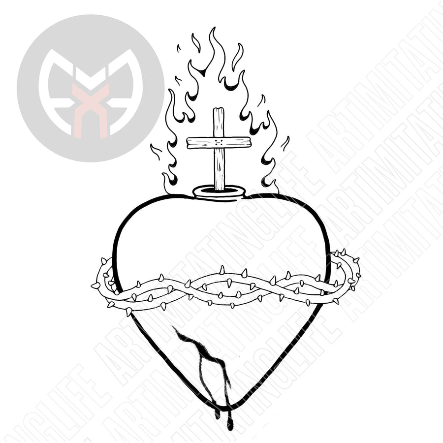 Flaming Heart Thorns Cross