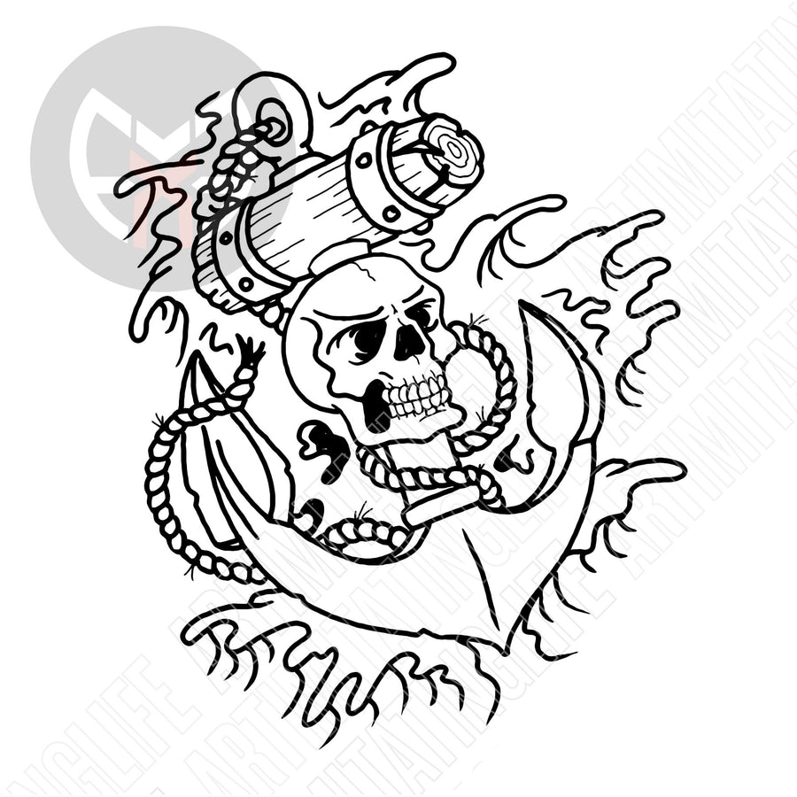 Skull Anchor with Waves