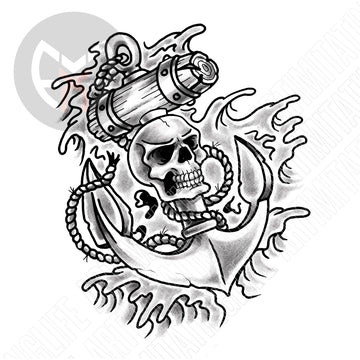 Skull Anchor with Waves