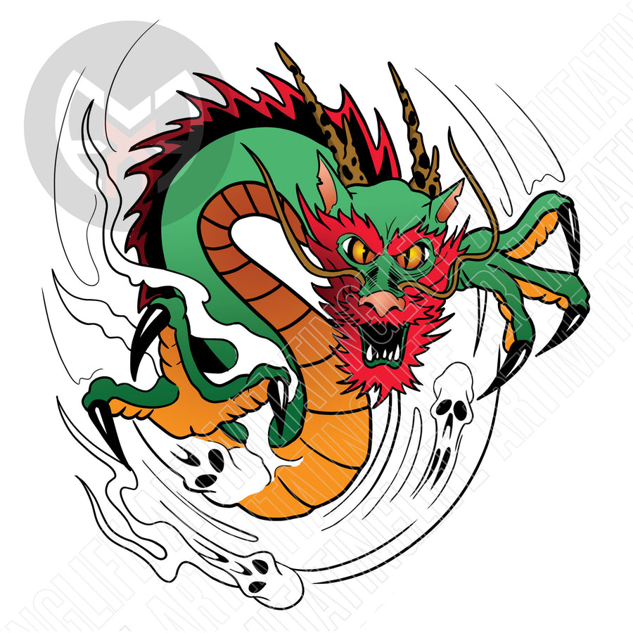 Traditional Dragon with Smoke Skulls