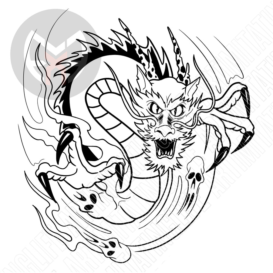Traditional Dragon with Smoke Skulls