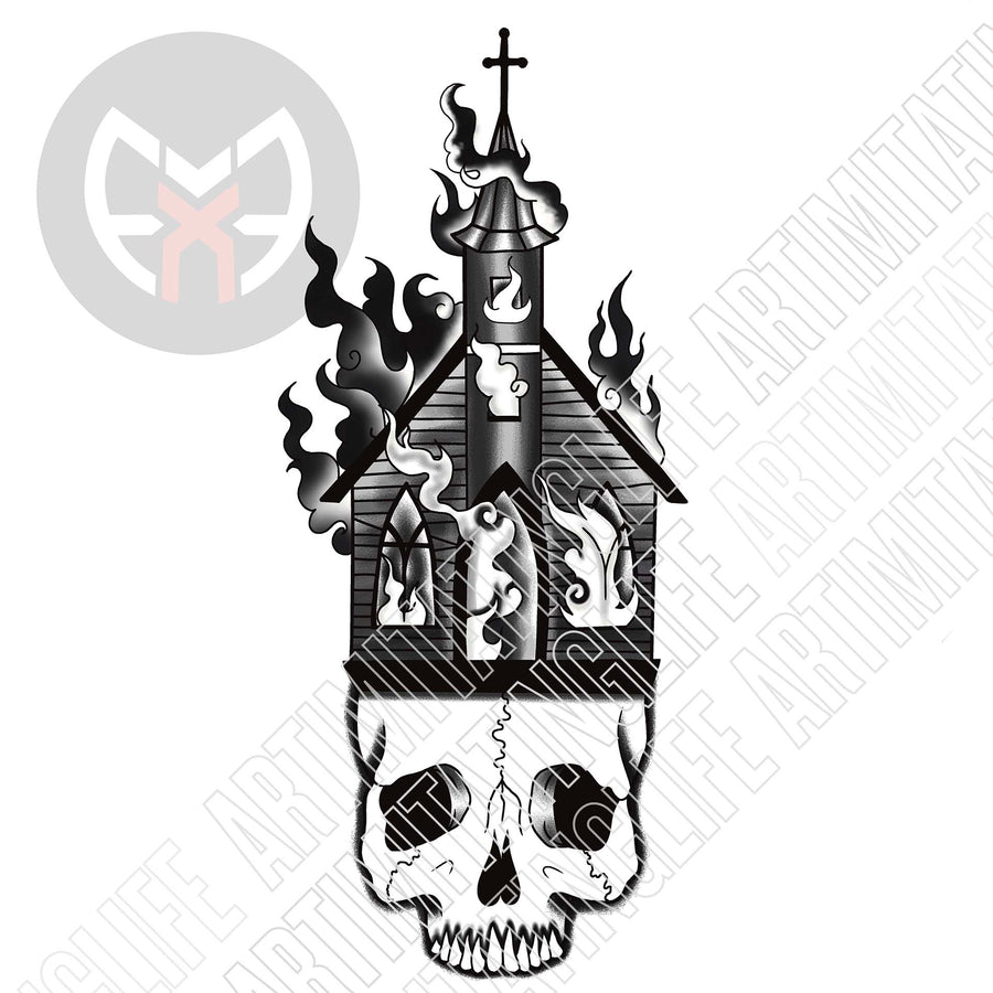 Flaming Church Skull