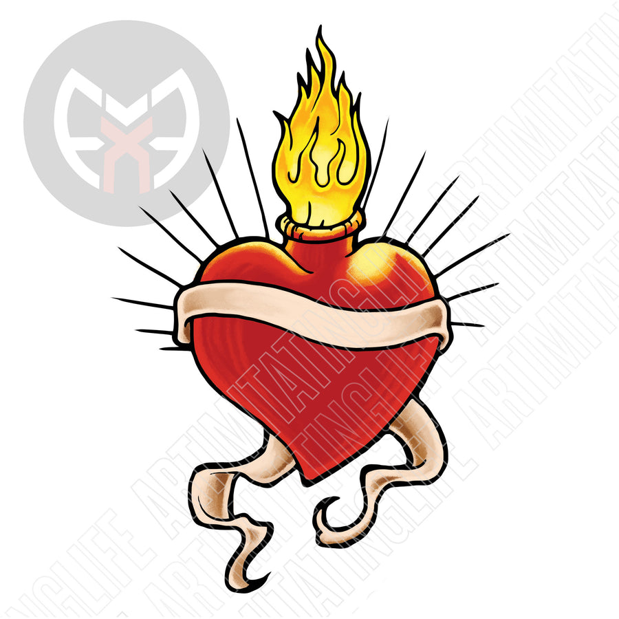 Flaming Heart with Banner
