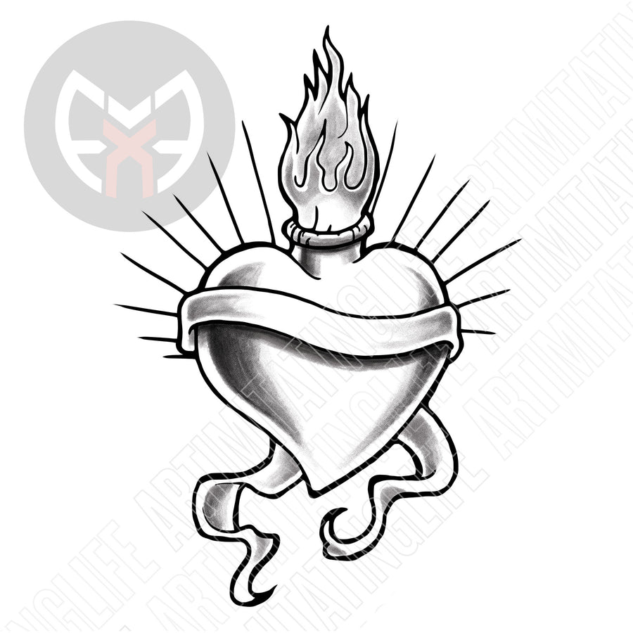 Flaming Heart with Banner