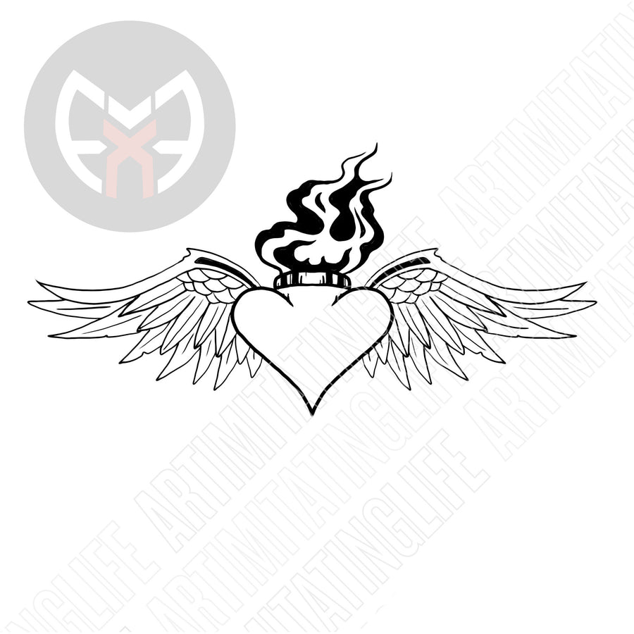 Flaming Heart with Wings